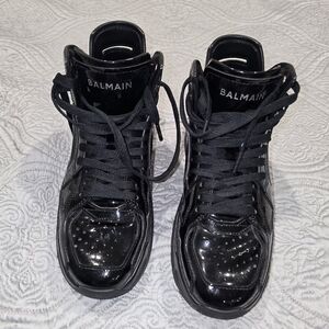 Balmain Shiny Black High-Top Sneakers